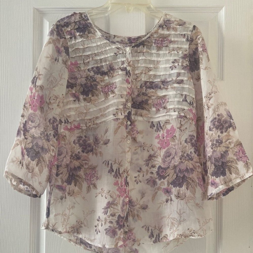 Massimo Dutti White/Lilic Floral Women's Blouse